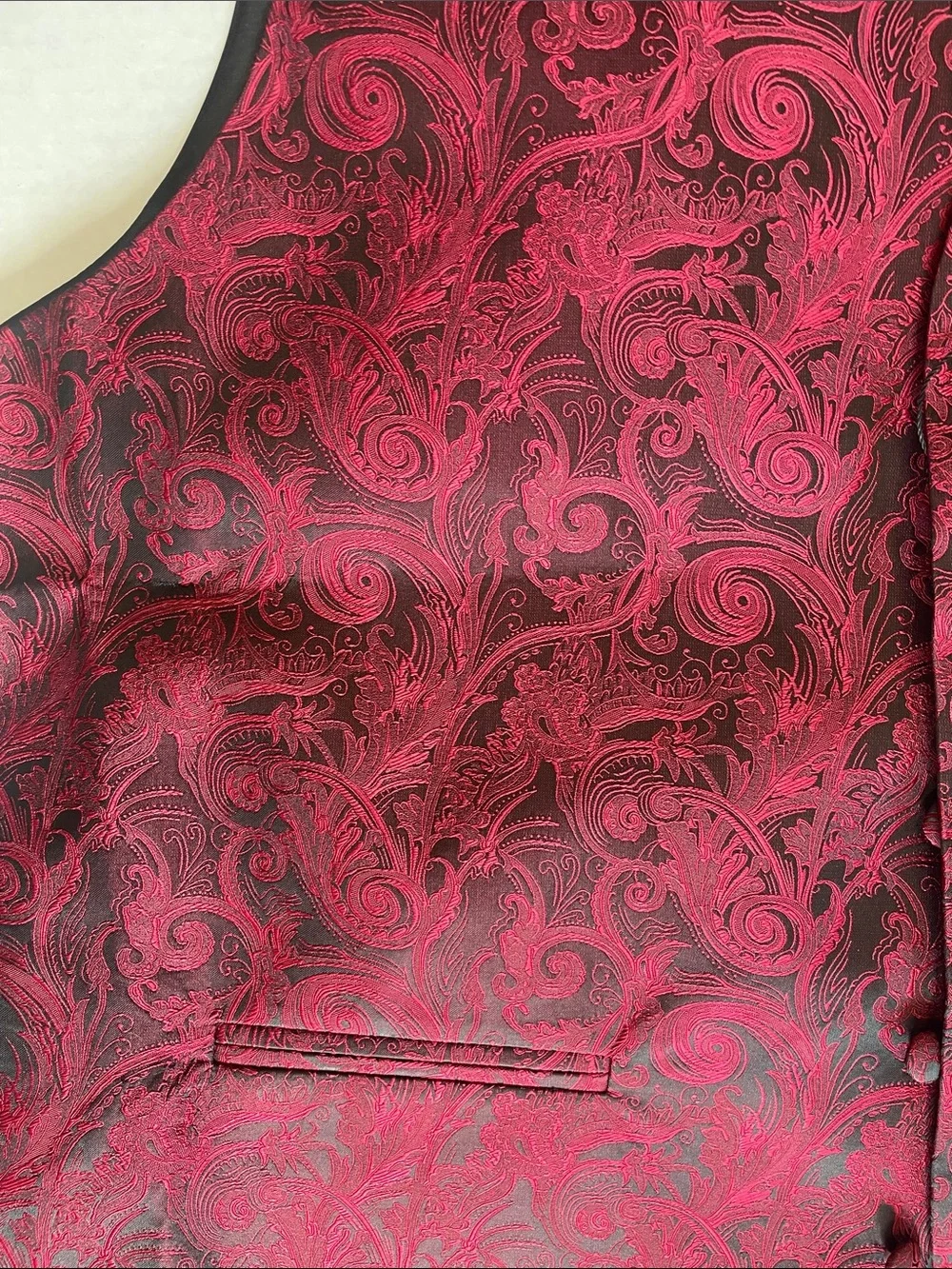Cardi Men's Apple Red Paisley Tuxedo Vest with Matching Bow Tie